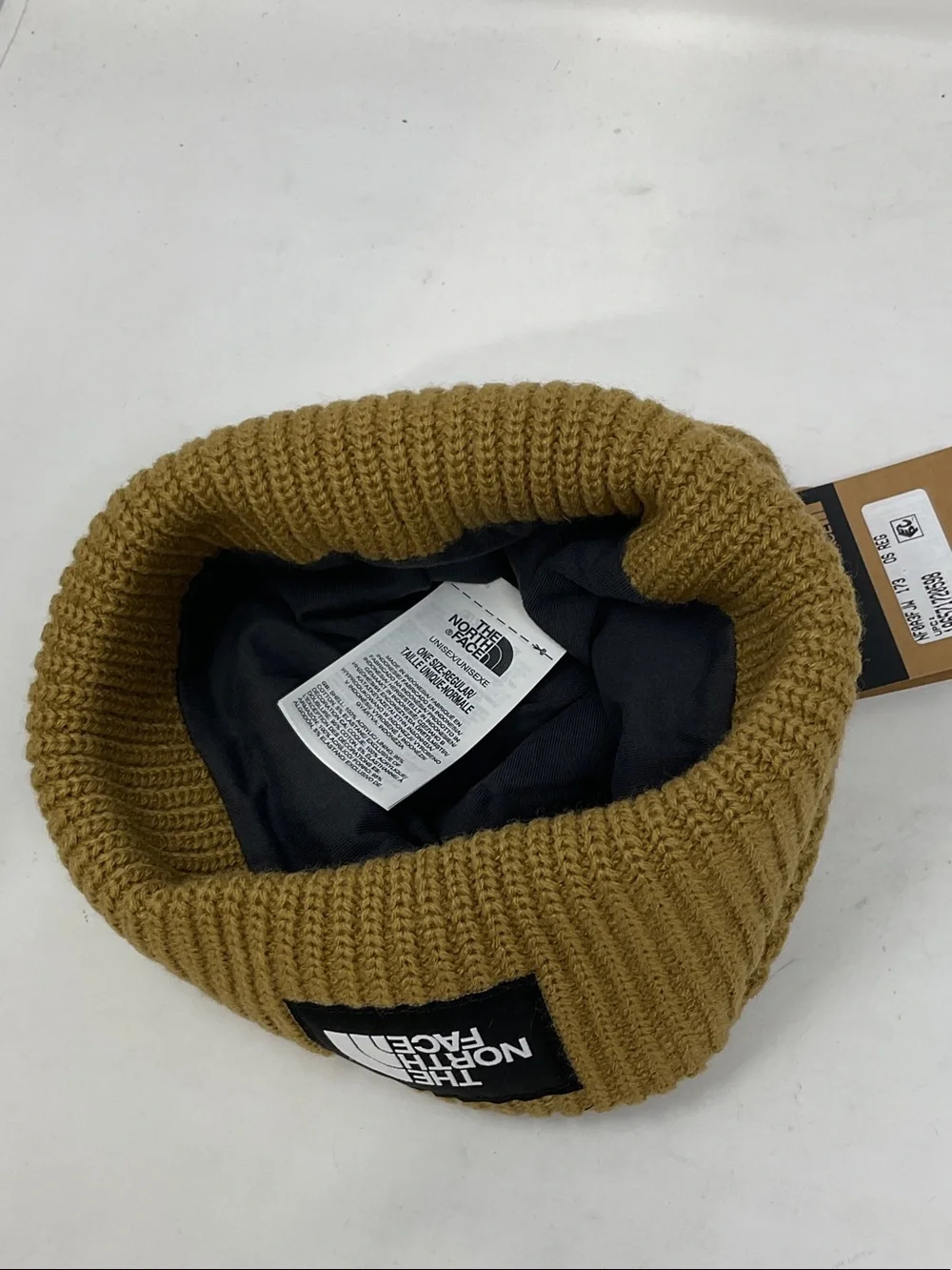 The North Face Men's Mustard Rib-Knit Beanie with Logo Patch